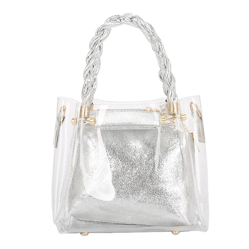Прозрачная гелевая сумка для женщин 2019 с тканая ручка летняя маленькая цепочка