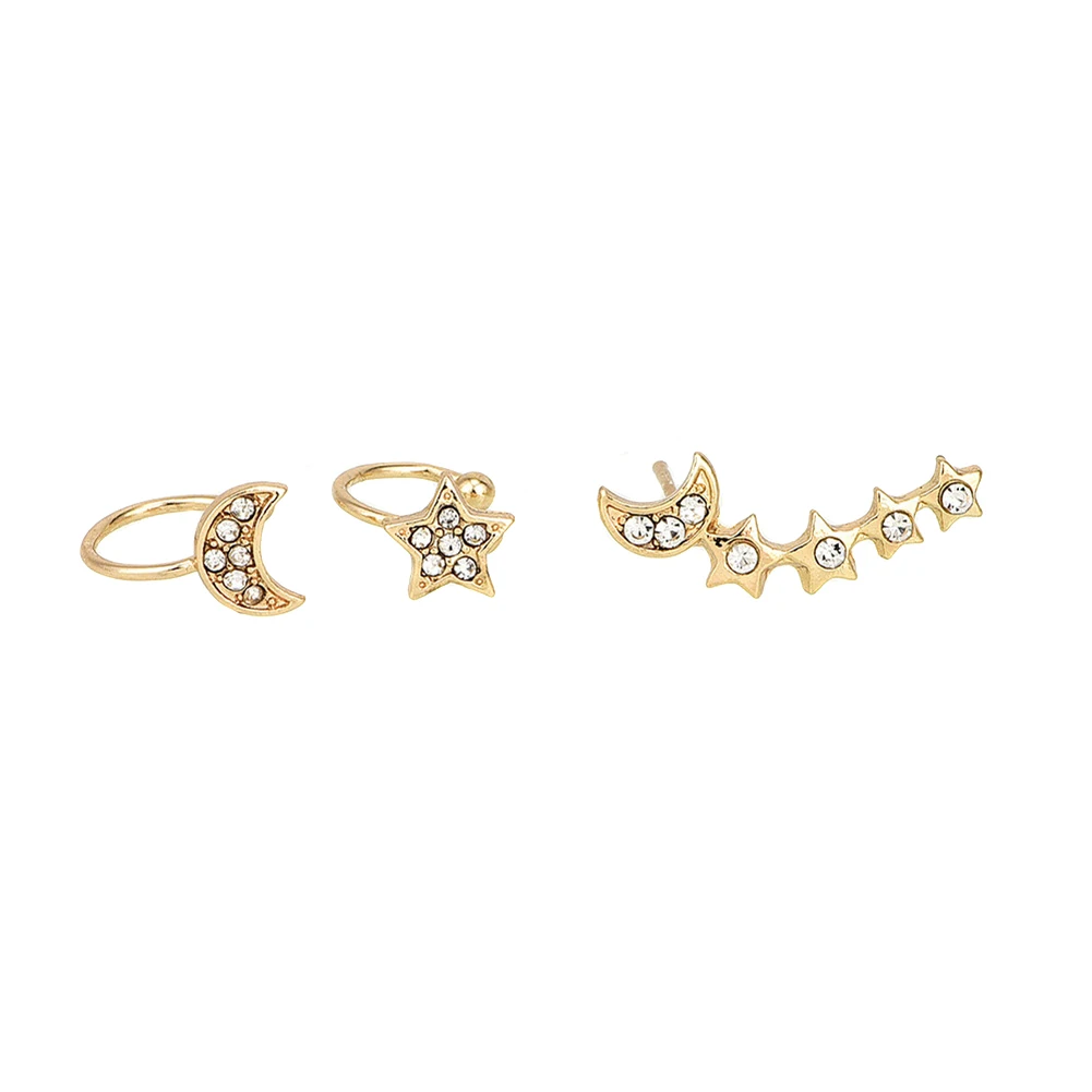 3pcs Set Earrings Ear Stud Star Moon Shape Rhinestone Gifts Jewelry For Women Lady Girl CX17 | Украшения и аксессуары
