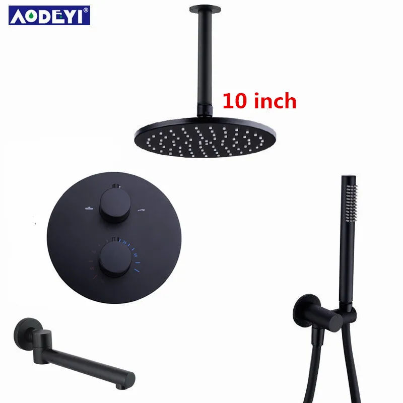 3 ways 10 inch Латунные черные смесители для душа 8-1" насадка для душа для ванной Душевой набор переключающий 2 и 3 способа термостатический клапан Душевая система - Цвет: 3 ways 10 inch