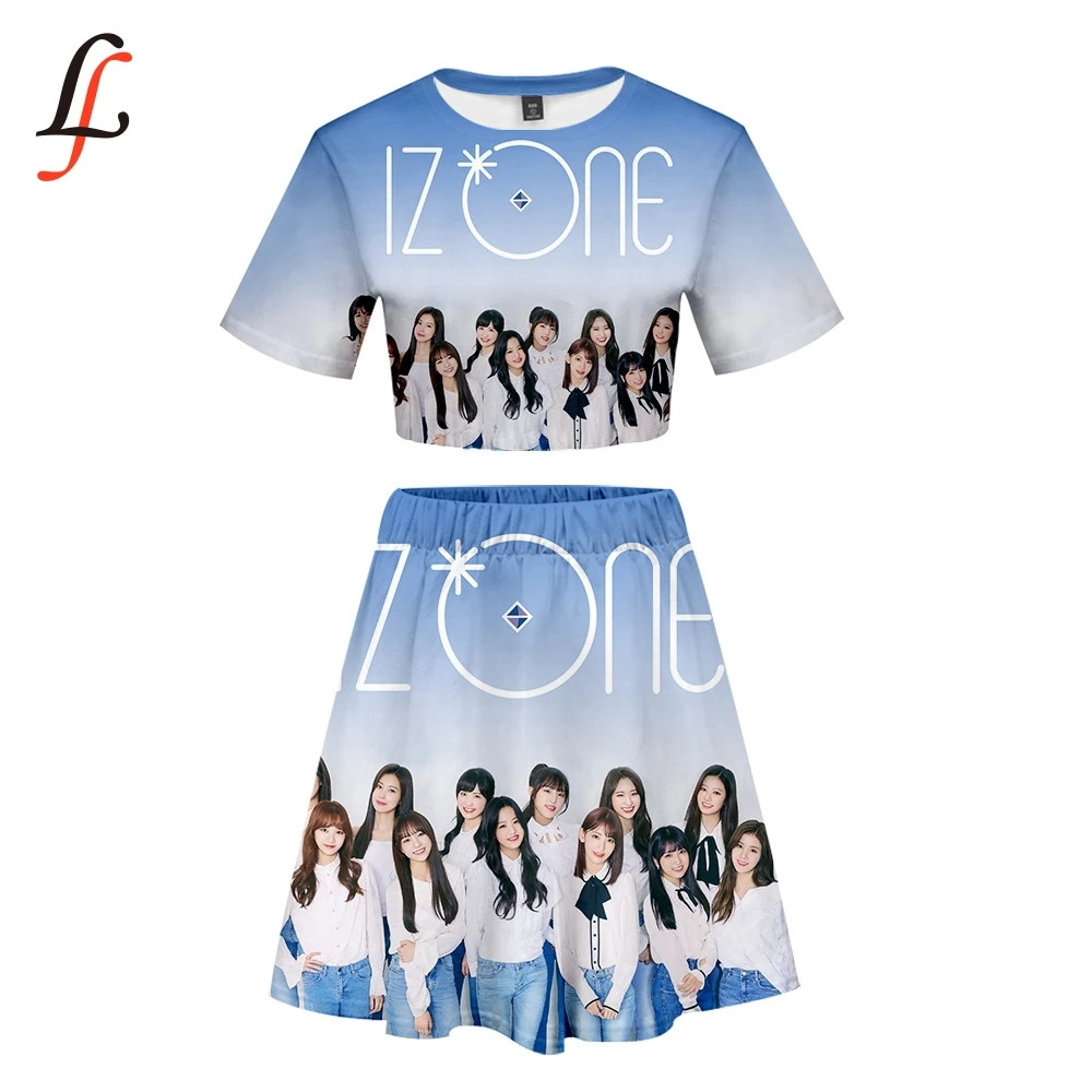Izone 3D Харадзюку Kpop Modis сексуальный комплект короткая юбка костюм футболка с