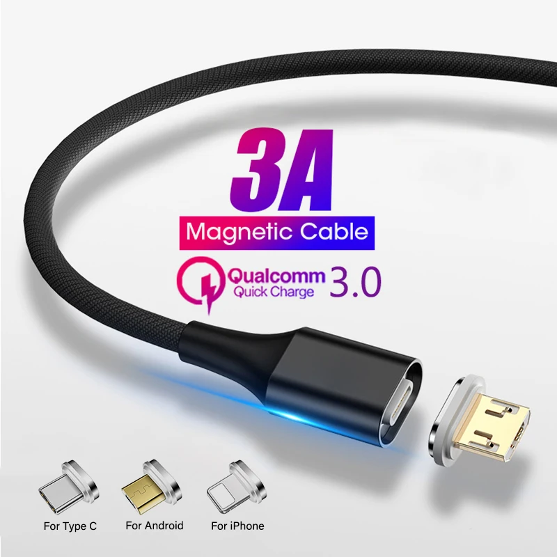 Магнитный usb type-C кабель для iPhone, зарядное устройство, быстрая зарядка, Micro USB C провод, кабель для мобильного телефона для Xiaomi Redmi Note 7 Pro