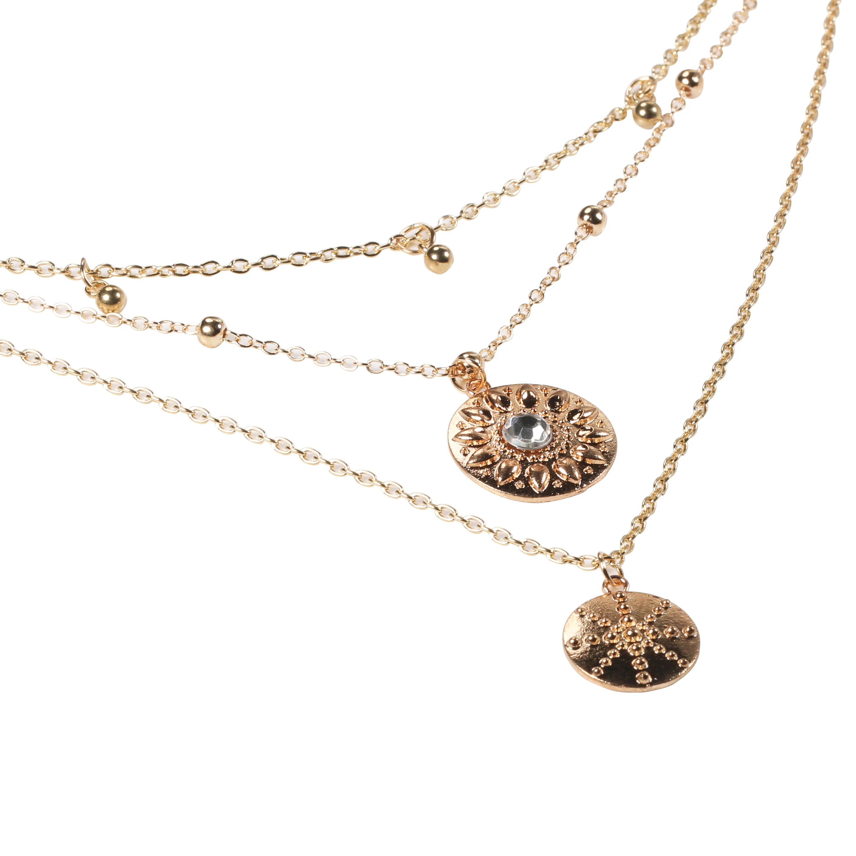 Многослойные круглые цепочки с кристаллами винтажная подвеска Золотое длинное