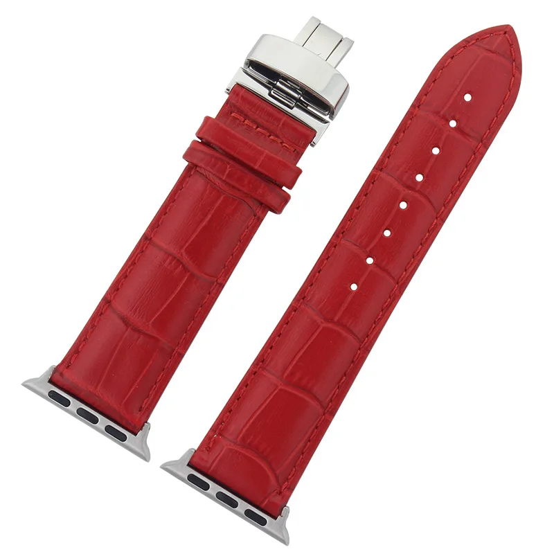 dark red Наручных часов iwatch, ремешок бабочка раскладывающаяся застежка с пряжкой натуральная кожа ремешок для наручных часов Apple Watch, версии 4/3/2 ремешок для часов smart watch - Цвет ремешка: dark red