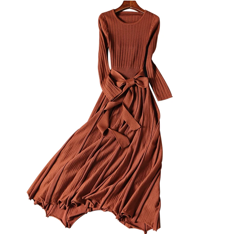 Женское трикотажное платье свитер с длинным рукавом и открытой спиной|dress robe|robe