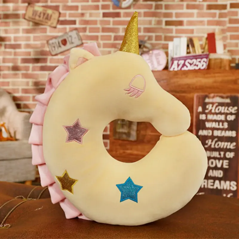 yellow neck pillow 1 шт. Kawaii Единорог подушка для шеи u-образная Подушка Единорог плюшевая подушка диванная подушка подарок на день рождения Валентина игрушки для детей девочек - Цвет: yellow neck pillow