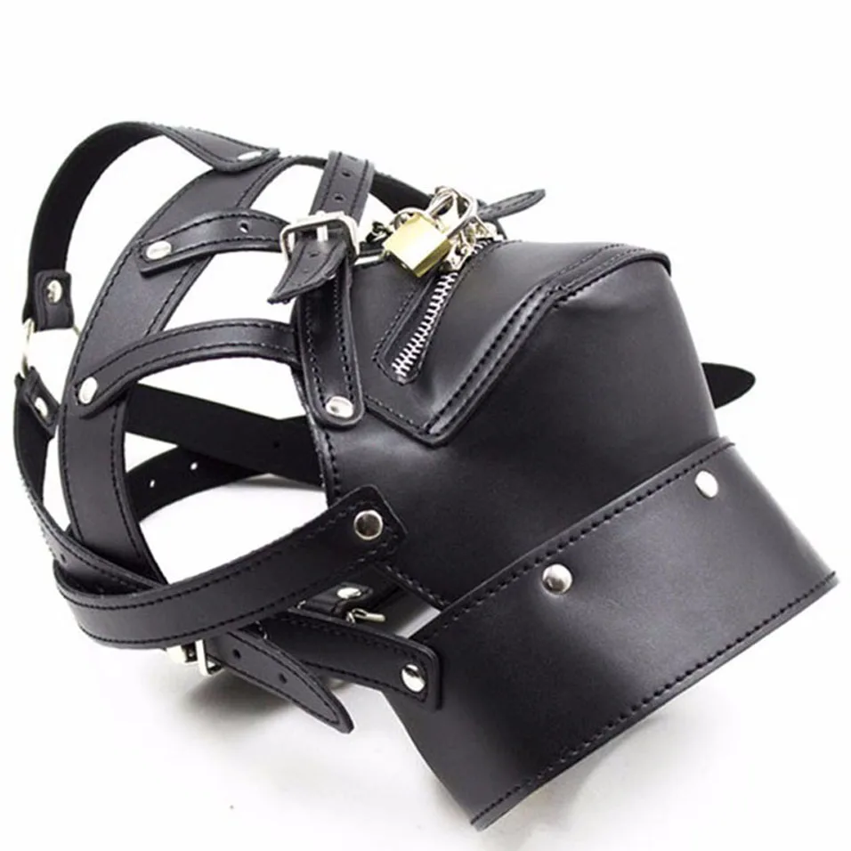 CamaTech искусственная кожа BDSM капюшоны для бондажа молния голова сексуальная маска