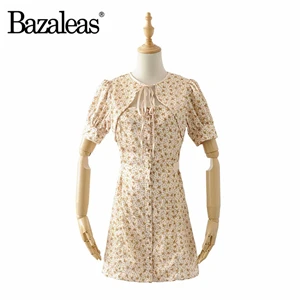 AY2 YELLOW Bazaleas открытые летние мини-платья в стиле ретро, желтые женские Платья с цветочным принтом, вечерние платья, Прямая поставка - Цвет: AY2 YELLOW