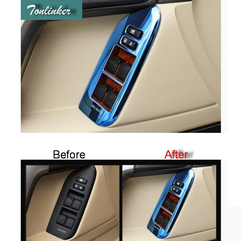 

Tonlinker Cover Case Sticker for Toyota PRADO 2010-17 Car Styling 4 PCS stainless steel Door Windows Lift Button Cover Stickers