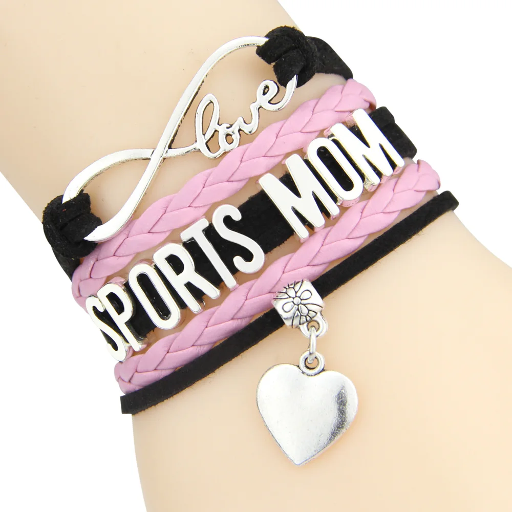 Браслет-цепочка Бесконечная любовь спорт Мама Любовь Кулон Черный Розовый Шнур