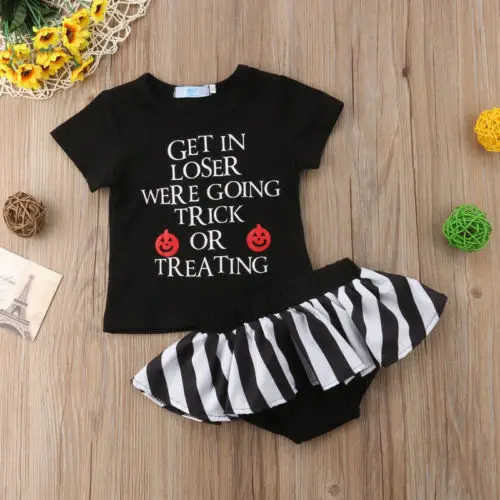 Одежда для новорожденных девочек топы на Хэллоуин футболка шорты в полоску милые