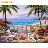 chenistory frameless beachside diy painting by numbers landscape modern wall art decor acrylic calligraphy painting for home art
