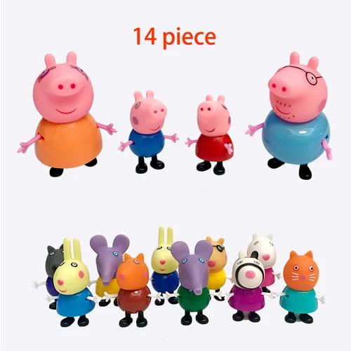 14 PCS Оригинальная Свинка Пеппа мобильный медицинский центр классная сцена Фигурки игрушки Пеппа Джордж стол стул сумка для хранения детская игрушка подарок - Цвет: 14 PCS