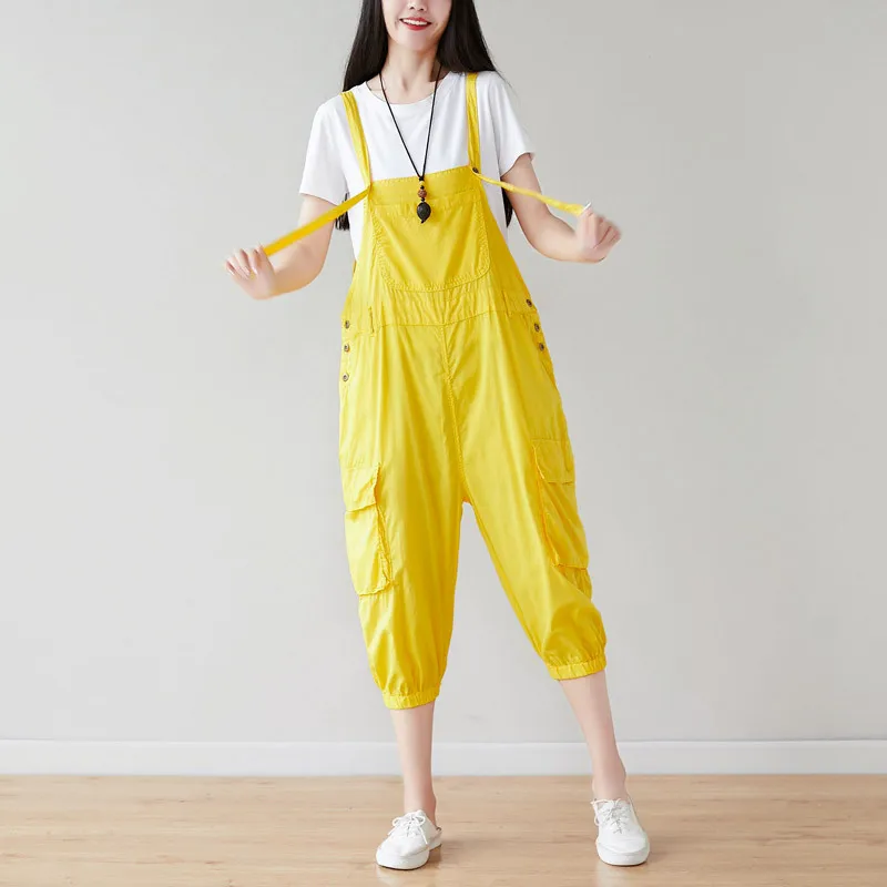 

Summer Korean Style Jumpsuits Women Old Washed Seventh Jumpsuits Tooling Adjustable Personality Skinny Pants