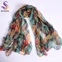 new blue orange silk scarf printed 2016 new brand 100 pure silk scarves wraps spring autumn female large size long scarves