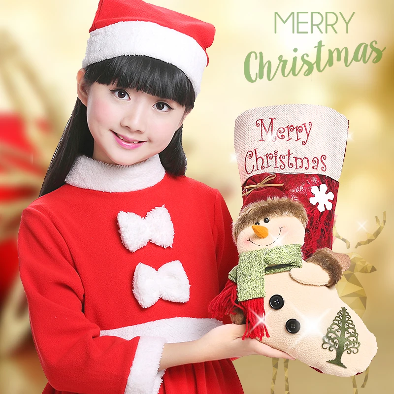 Высокая конец милые рождественские чулки Форма рук мешок дети Снеговик носок