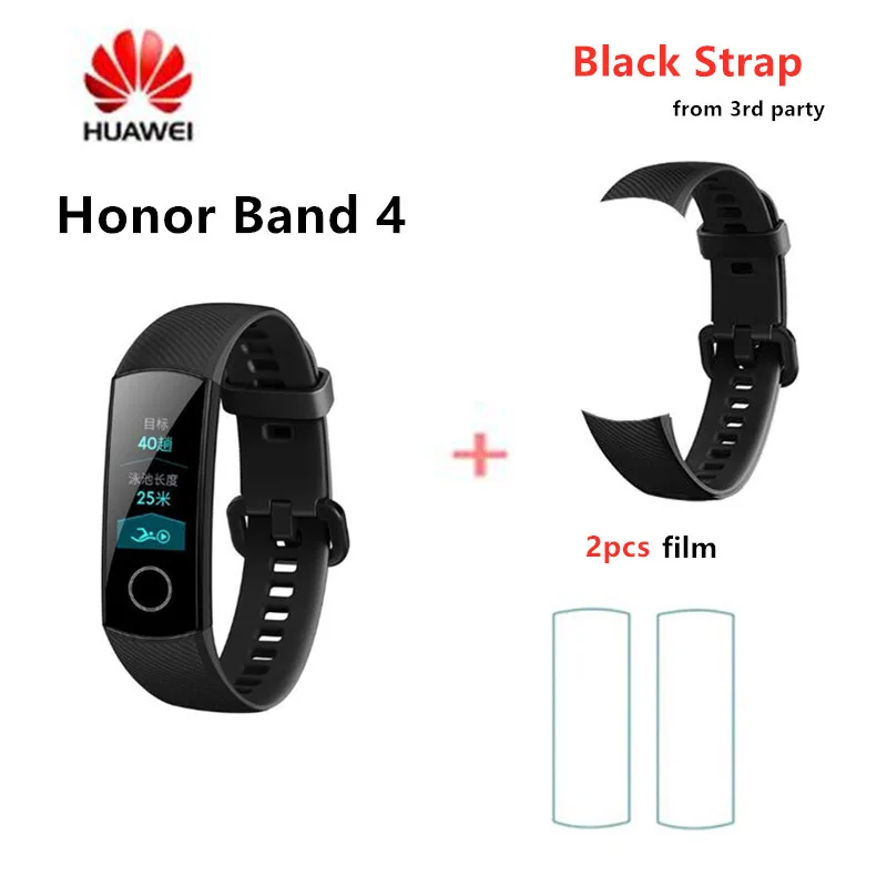 Оригинальные Смарт-часы huawei Honor Band 4, браслет Touchscree Amoled, цветной, 0,95 дюймов, Водонепроницаемый Фитнес-браслет, монитор сердечного ритма - Цвет: add black strap