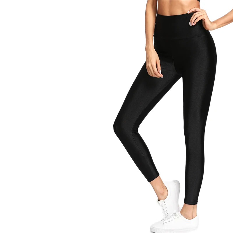 SweatyRocks, черные спортивные Леггинсы, штаны с высокой талией, женские, простые, длина по щиколотку, одежда для активного отдыха, укороченные брюки, леггинсы для фитнеса