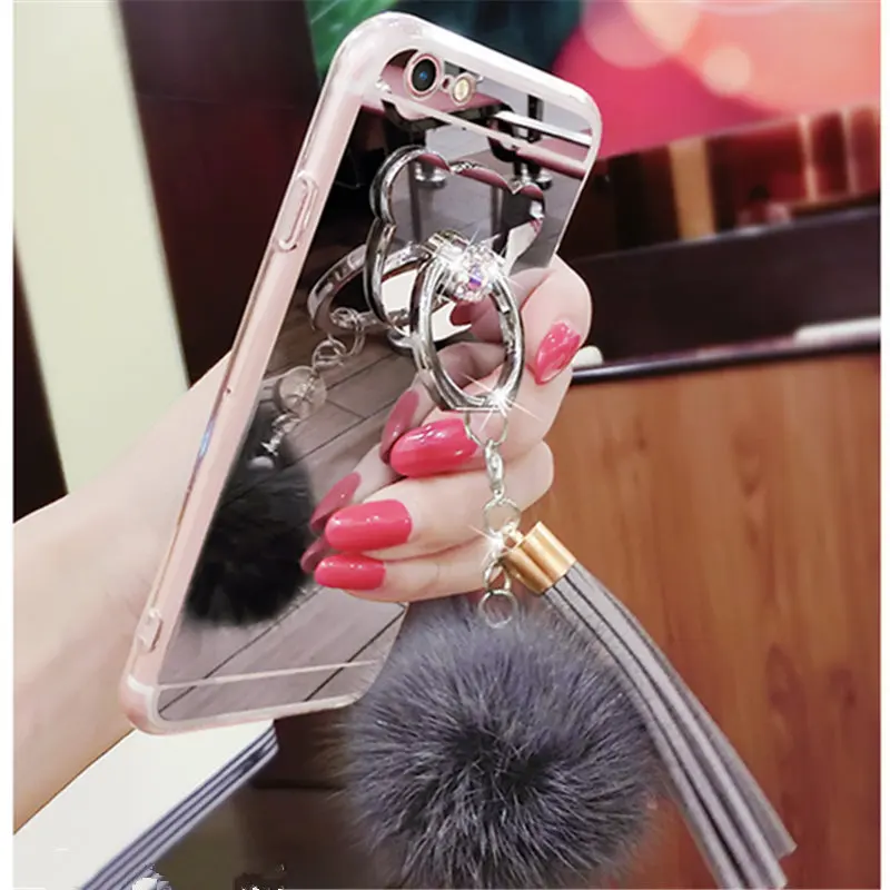 Роскошный зеркальный чехол для iPhone X XS MAX 6 6S 7 8 Plus с меховым шариком и кисточками