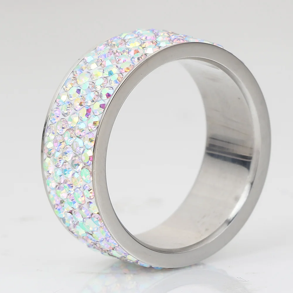 Свадебное кольцо AB Shining 5 рядов с кристаллами для женщин и девочек ювелирные