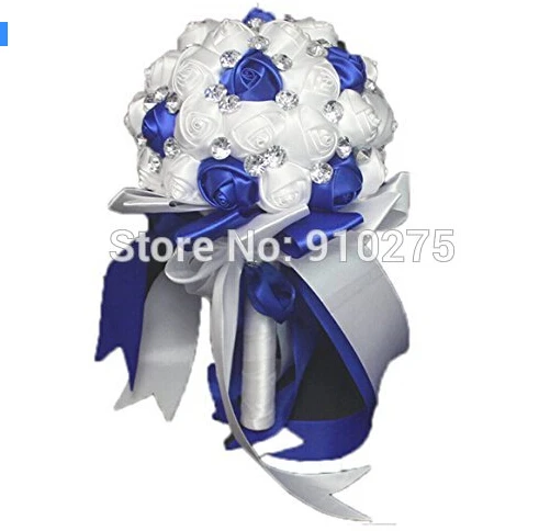 Роскошная ручная работа Королевский синий и белый кристалл атласные розы