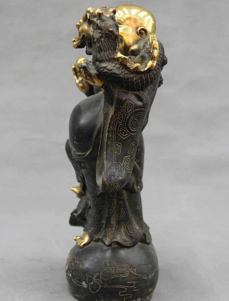 Китай Буддизм Бронза медь Лаки Богатство Фу Дракон Майтрейя Рохан Статуя Будды |