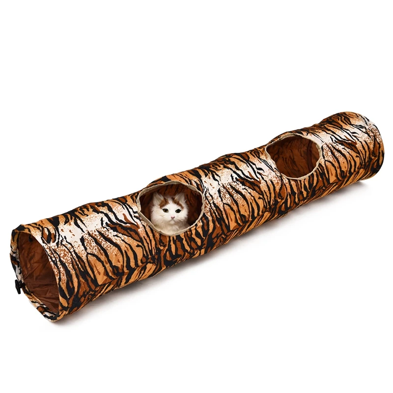 

Cat Kennel Foldable Tiger Pattern Pet Toy Two Holes Funny For Cat With Ball Kitten Portable Play Home Travel PawzRoad