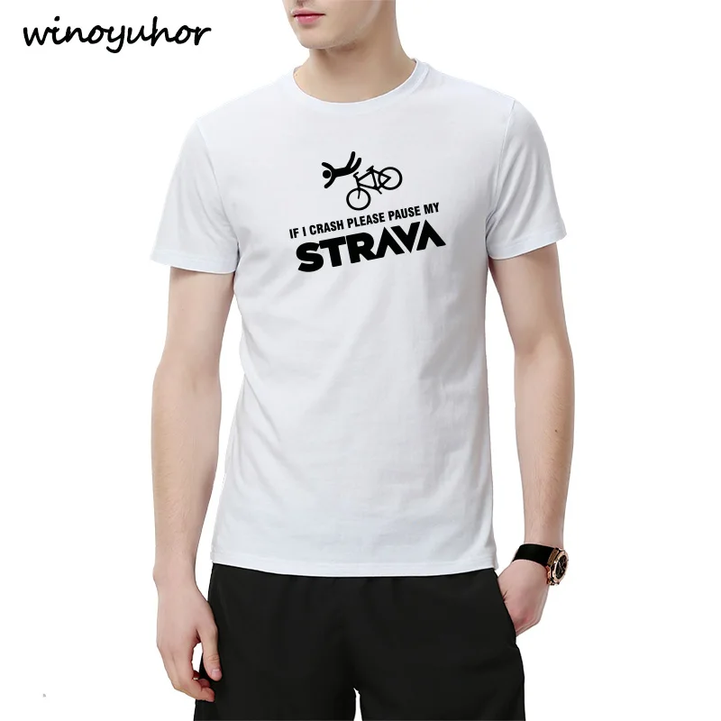 White If I Crash Please Pause My Strava Biker Pint Футболка Мужская Летняя Повседневная футболка с коротким рукавом Забавный юмором гик Топы - Цвет: White