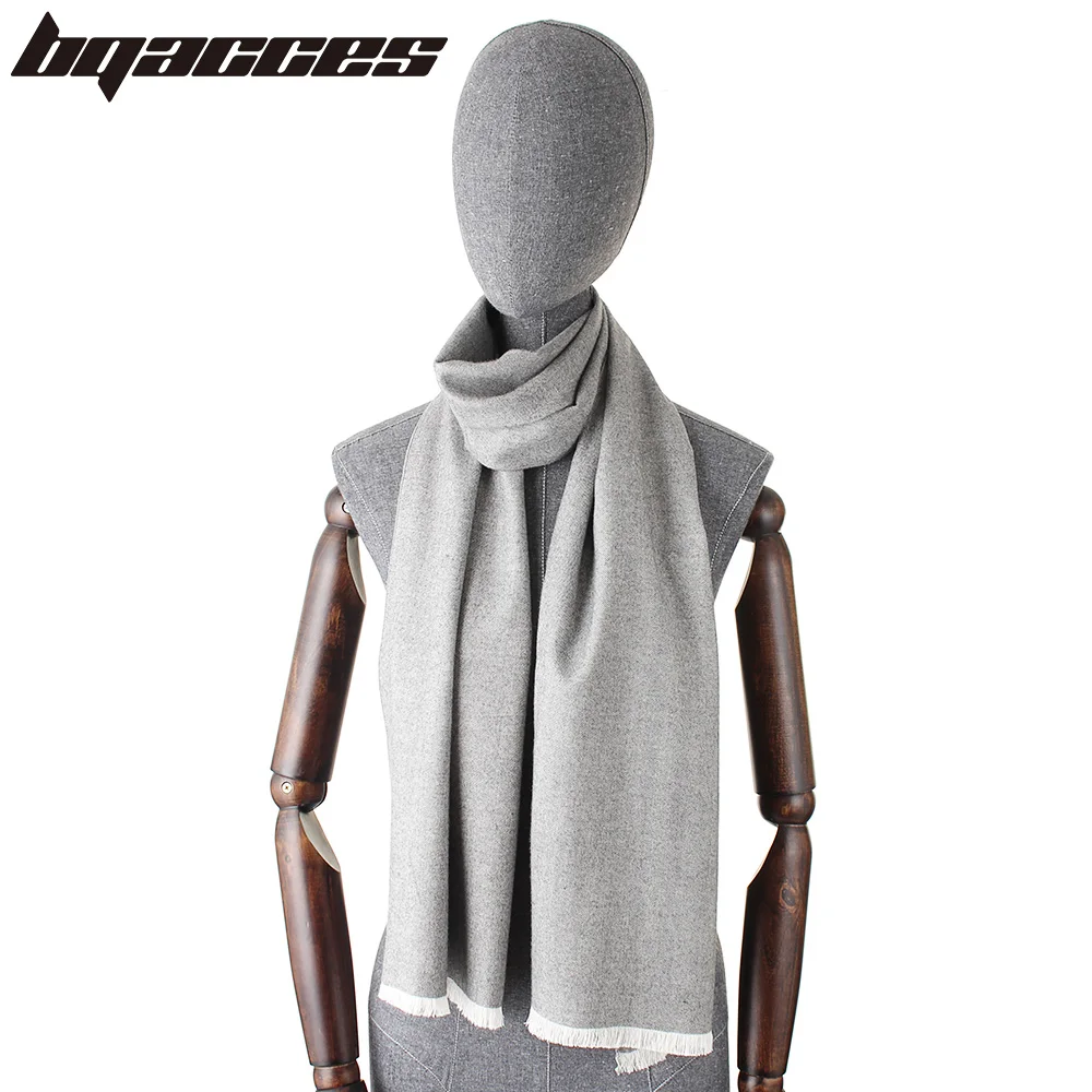 [BQACCES] однотонный кашемировый шарф в елочку с бахромой из матовой вискозы длинные