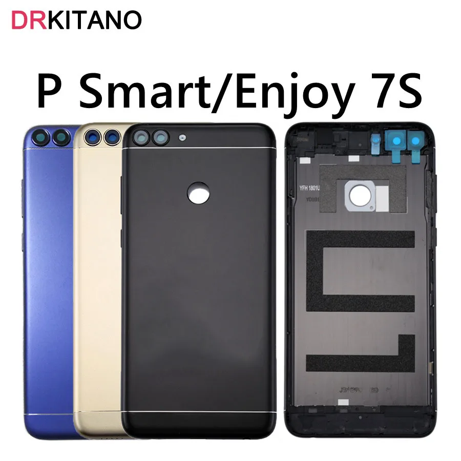 Для huawei P Smart Задняя крышка батареи Наслаждайтесь 7S Задняя Дверь Корпус чехол шасси с объективом камеры запасные части черный/синий/золотой