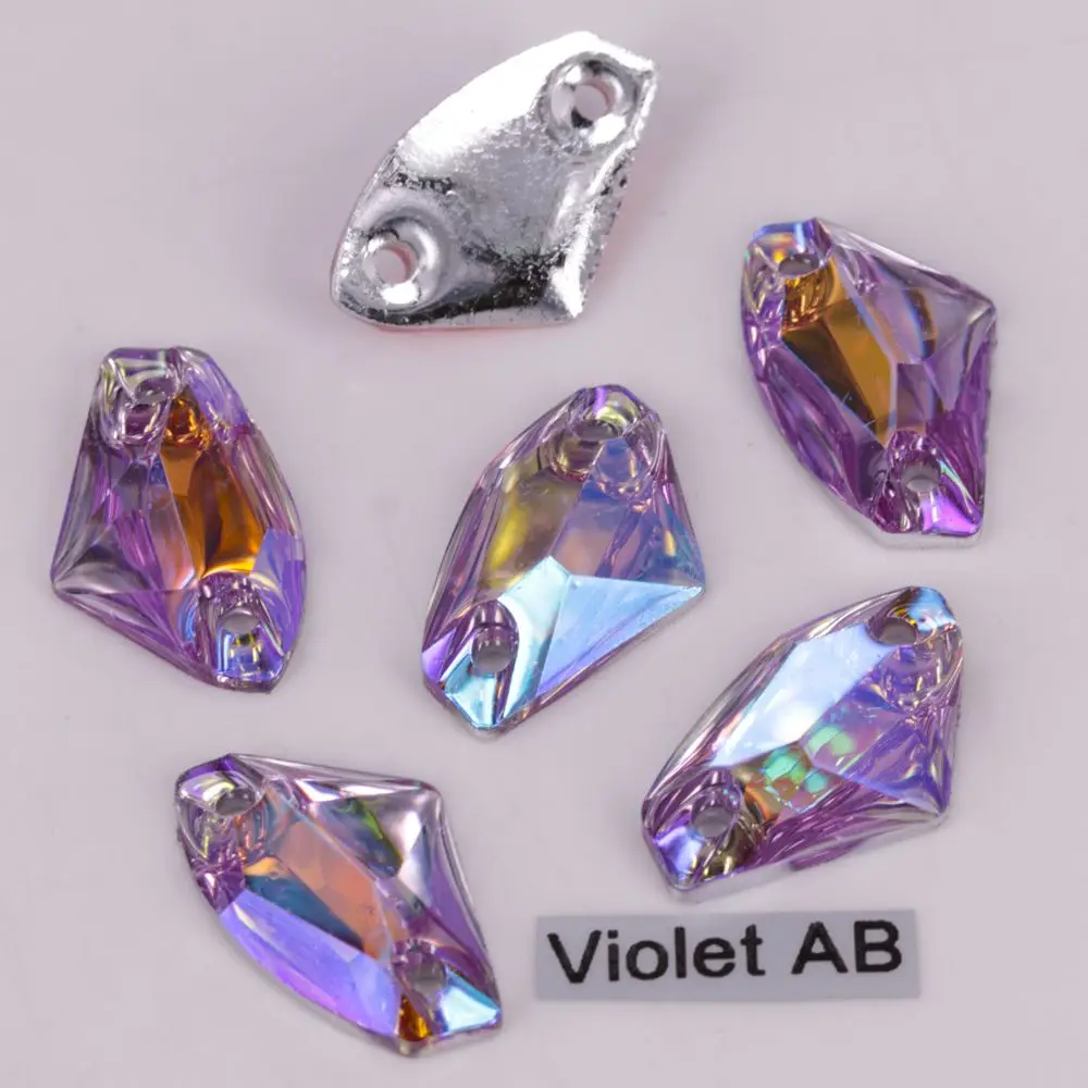 Violet AB 100 шт/партия, хорошее качество 8,5x14 мм, 11,5x19 мм цвета AB прорезиненный плоский Галактический AX пришивные стразы - Цвет: Violet AB