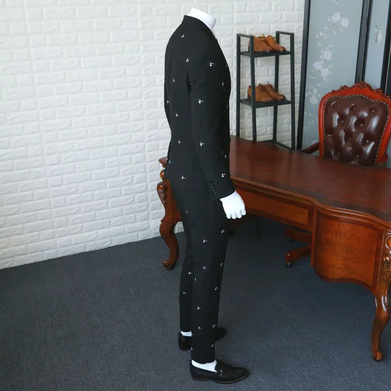 Приталенный Блейзер против морщин/мужской костюм из чистой черной куртки с