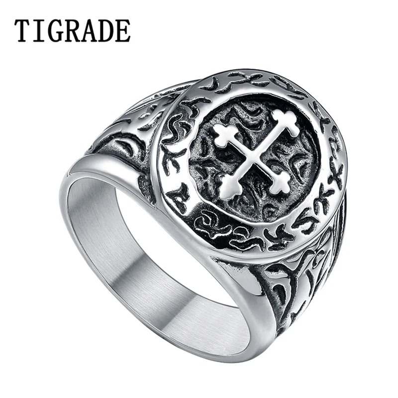 

TIGRADE Cool Cross Ring Men Punk Biker Stainless Steel Vintage Rings Jewelry Hiophop Rock Male Fashion Bands For Party
