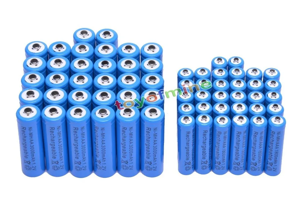

32 AA + 32 AAA 1.2V 1800mAh 3000mAh NiMH Blue Rechargeable Battery Cell