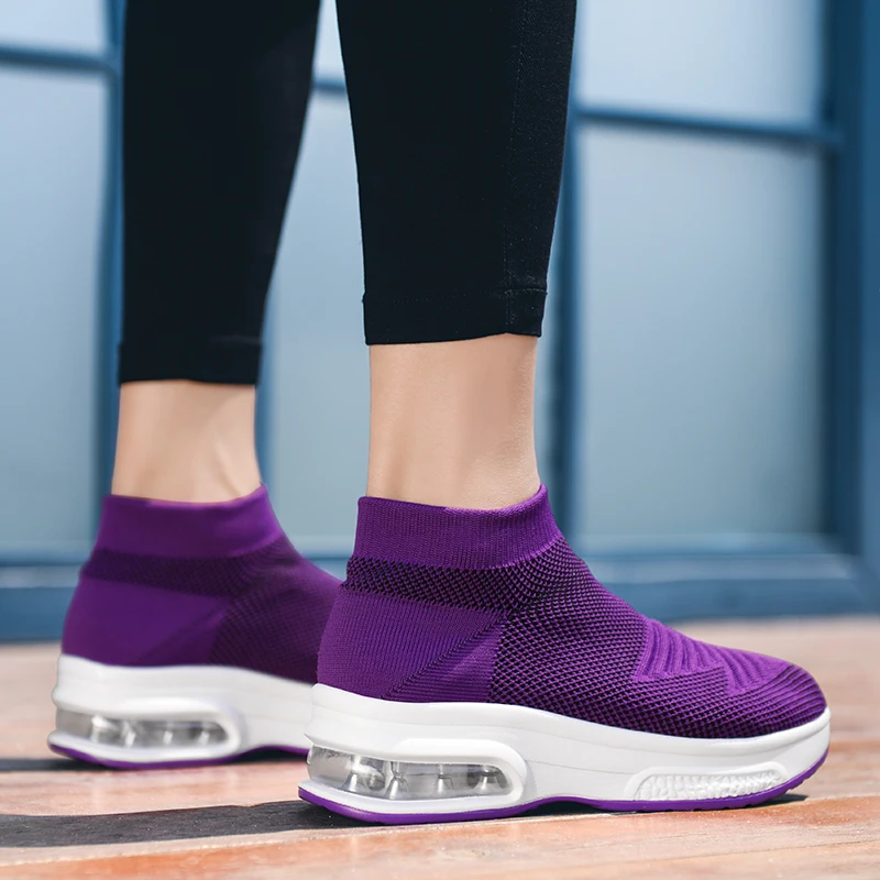 Purple POLALI/новые женские Сникеры на платформе с высоким берцем; Блестящие ботильоны; женская обувь унисекс; кроссовки на толстом каблуке; Zapatos De MuJjer - Color: Purple