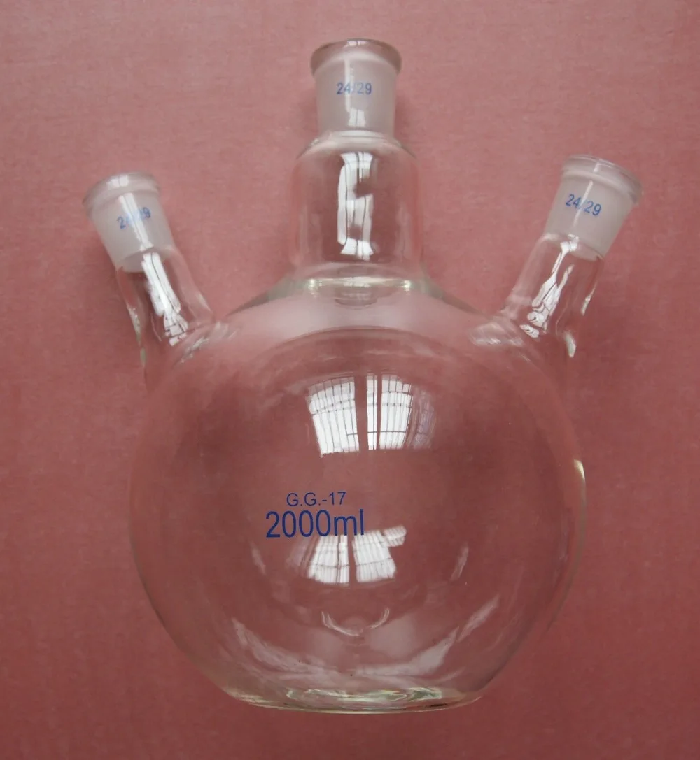 2000 мл 24/29 3 горлышко стеклянная фляга с плоским дном три шеи 2л химическая бутылка