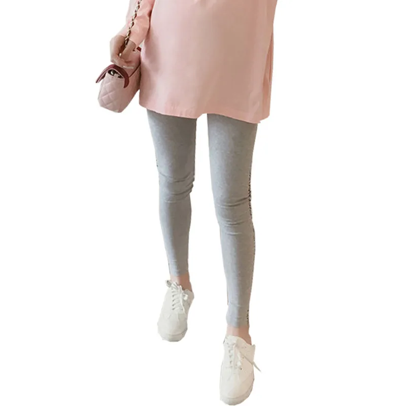 Женская одежда, весенние Леггинсы для беременных, трикотажные хлопковые с буквенным принтом, высокое качество, Прямая поставка, Одежда для беременных - Цвет: Серый