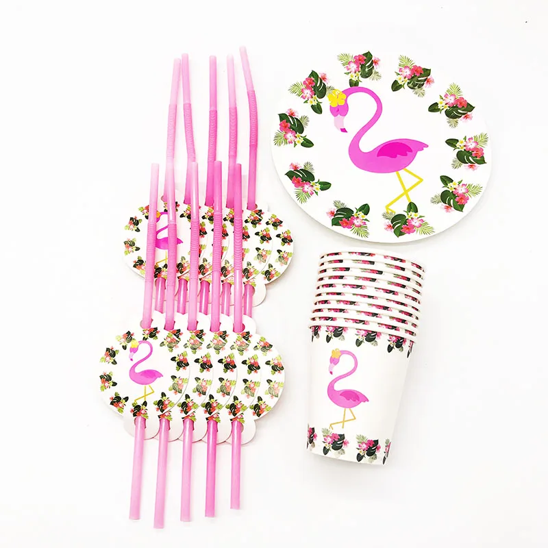 60pcs/pack Flamingo theme disposable plates cups straws Pink | Дом и сад