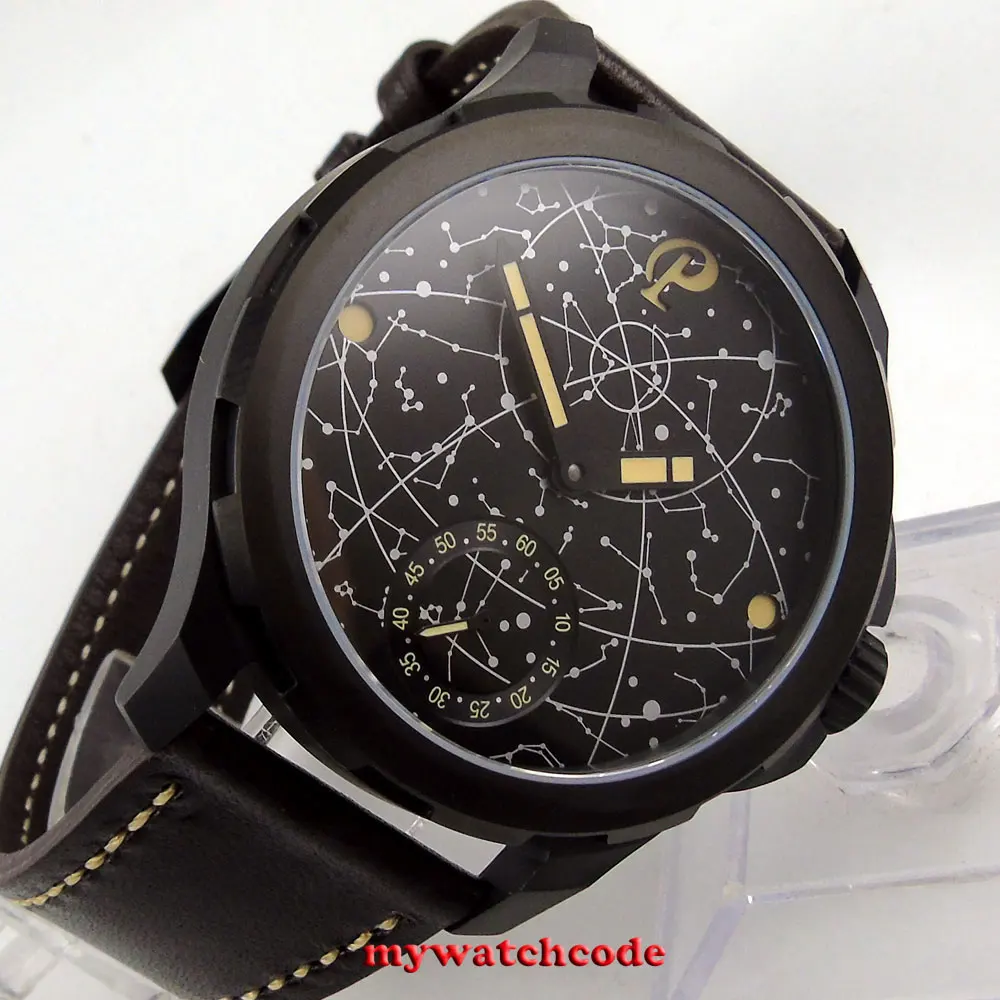 Мужские наручные часы parnis constellation 44 мм черный чехол из нержавеющей стали с