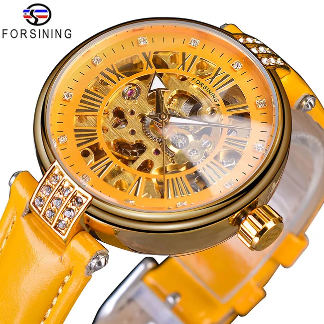 GMT1136-8 Forsining леди, что стрелки маленького циферблата роскошный алмаз Дисплей Золотой Шестерни движение Модные Цвет механические мужские часы с автоподзаводом Лидирующий бренд - Цвет: GMT1136-8