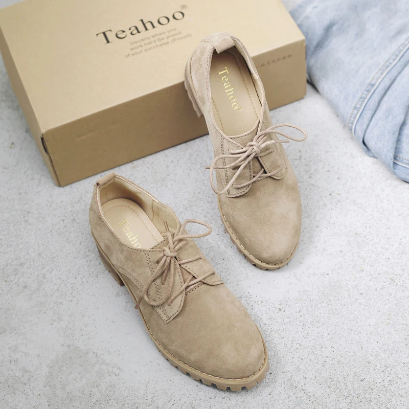 Туфли Teahoo женские из натуральной кожи оксфорды на шнуровке плоская подошва