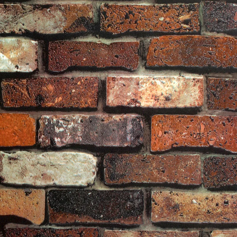 

3D stereoscopic Chinese retro wallpaper pattern dark red brick hotel imitation brick wallpaper water culture stone works