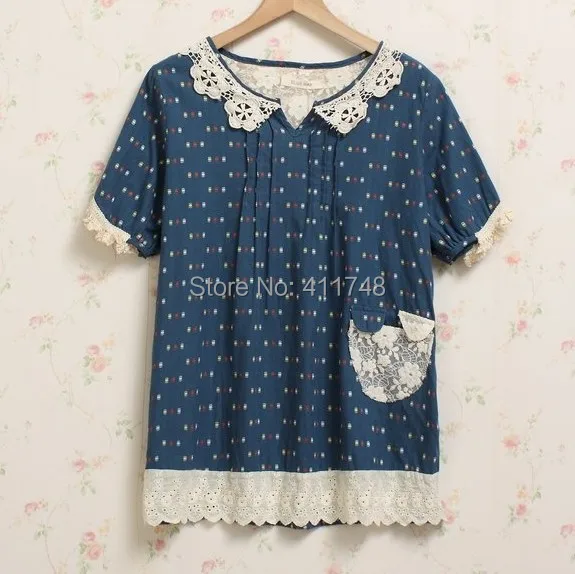 Женская рубашка в стиле девушки Мори 2015 кружевные топы с коротким рукавом и