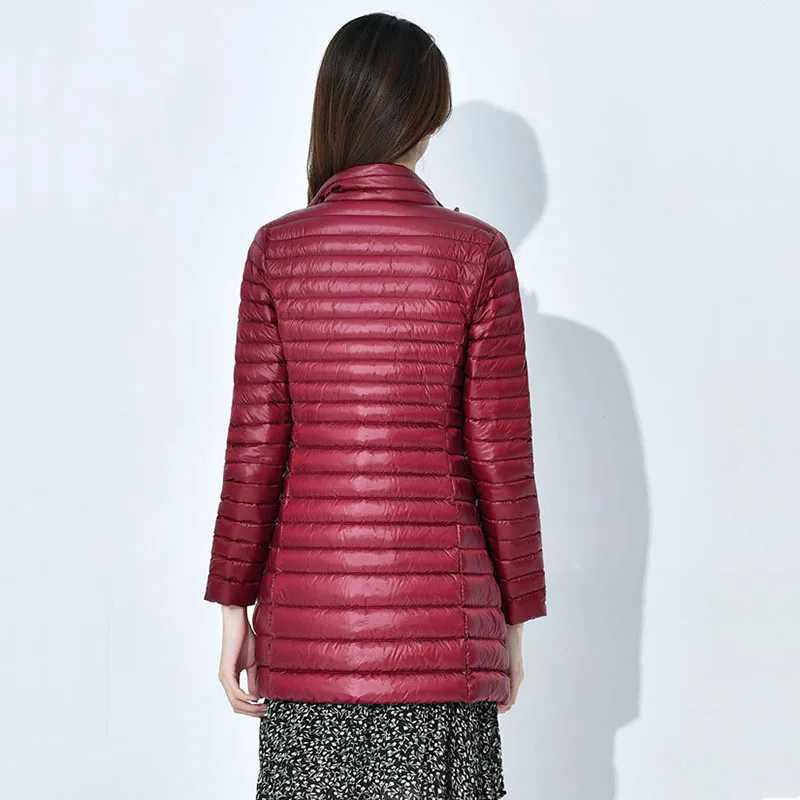 AKITSUMA зимнее пальто женский длинный пуховик стеганый однотонный ультра легкий |