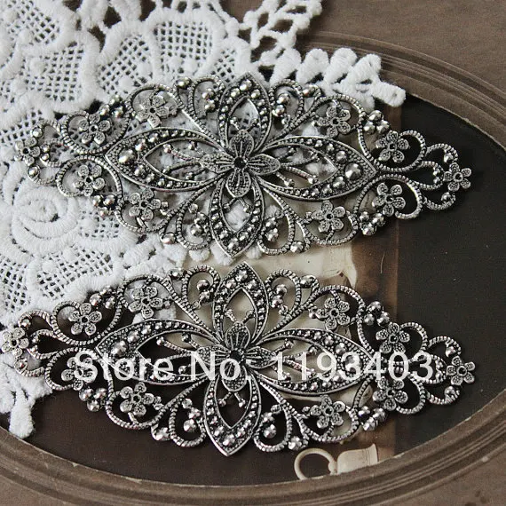 8 шт. антикварные посеребренные латунные филигранные ювелирные изделия 35x81 мм