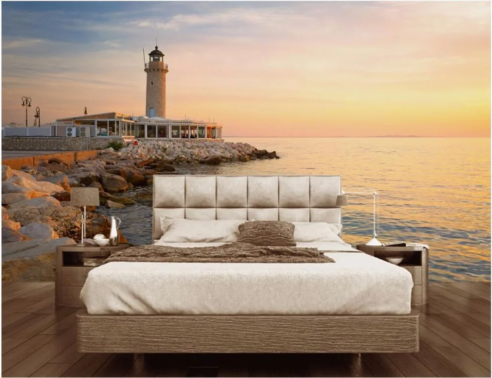 Настенные 3D-обои на заказ живопись с изображением маяков Эгейском море закате