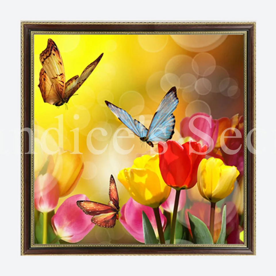 Diy Алмазная картина цветок бабочка и тюльпаны квадратные алмазные наборы