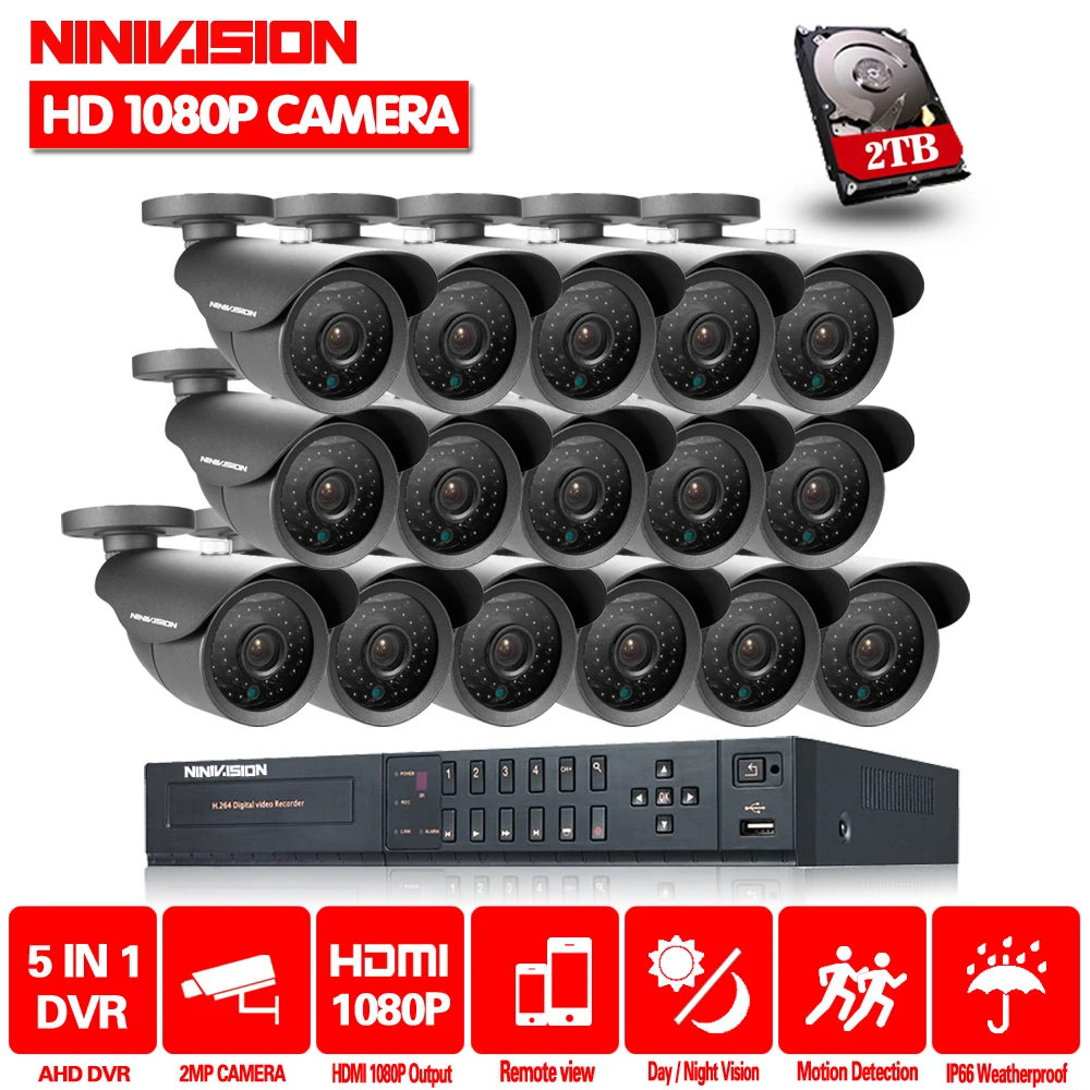 NINIVISION HDMI 1080P CCTV DVR 16CH AHD система 2.0MP 3000TVL уличная инфракрасная камера