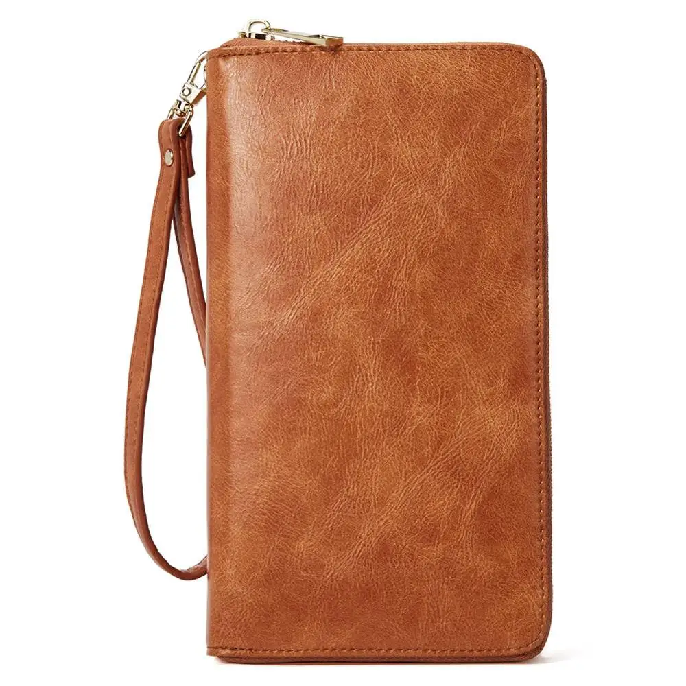 CHALLEN Leather Women Wallets PU Designer Zipper Long Wallet Women Card Holder Ladies Purse Money Bag Carteira Feminina - Цвет: brown