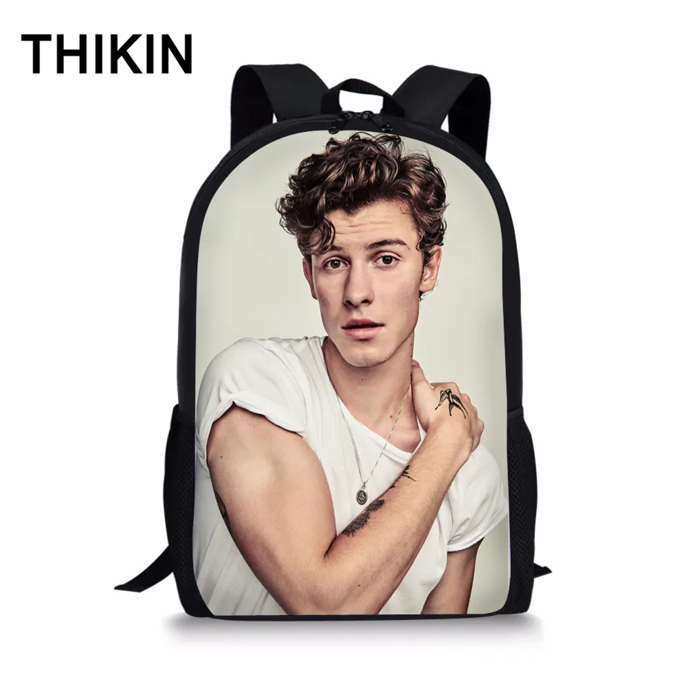 as picture THIKIN Mendes Shawn школьная сумка для студентов, канадский писатель, Печатный полиэстер, школьный рюкзак для студентов, Женский ежедневный Рюкзак Mochila на заказ - Цвет: as picture