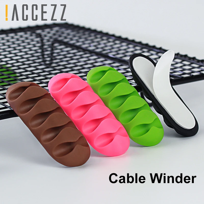 

!ACCEZZ Cable Organizer Wire Winder For iPhone XS Micro USB Type C Headphone Holder Mouse Cord Silicone Clips Desktop Management